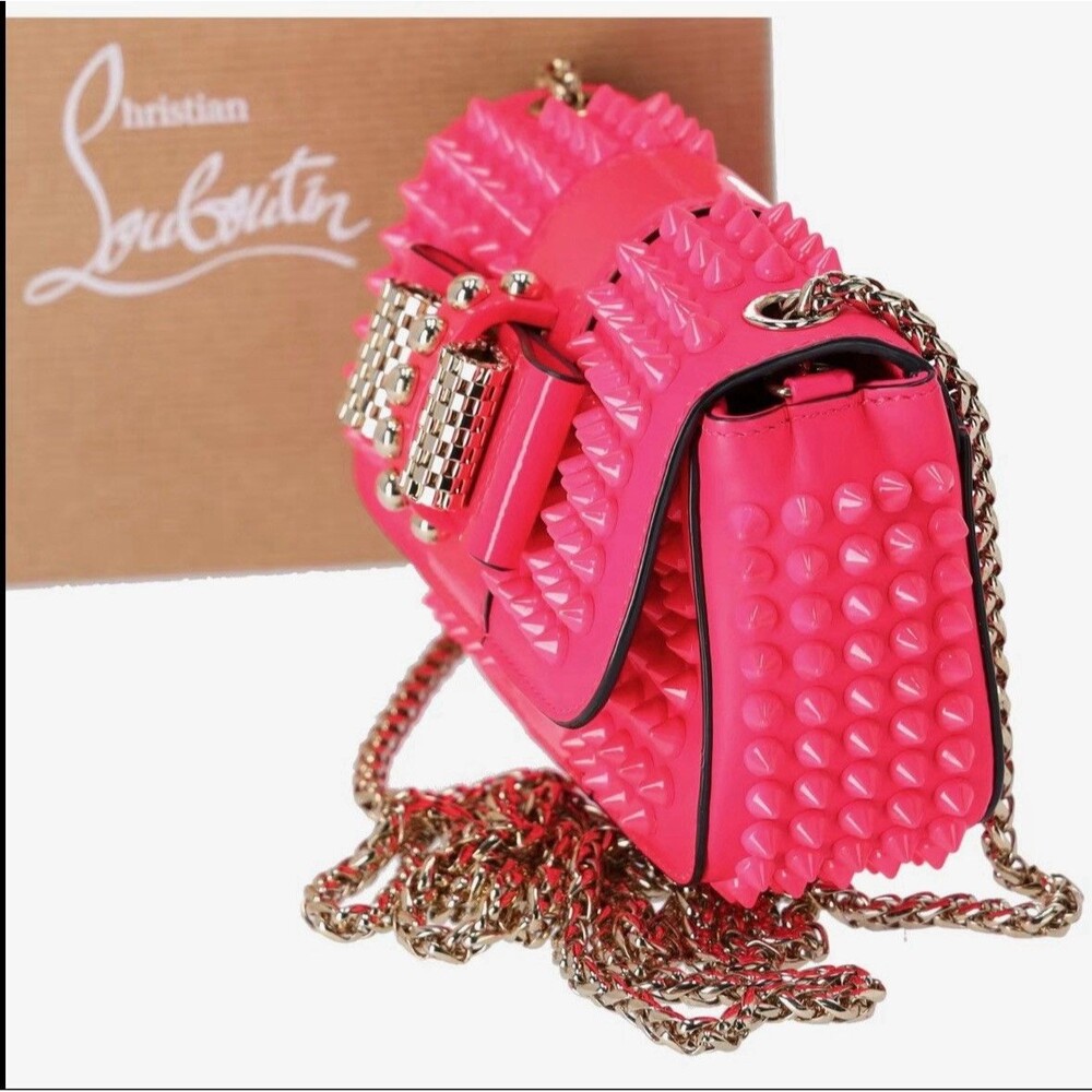 Preloved Christian Louboutin Hot Pink Leather Spiked Sweet Charity Crossbody Bag - Picture 2 of 8